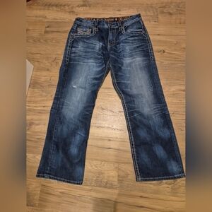 Rock Revival Mens Jeans Sz 38 Distress Talaus Relaxed Straight